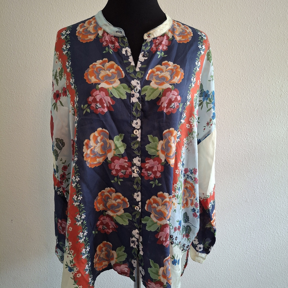 Johnny Was Multicolor Floral Button-Up Blouse
